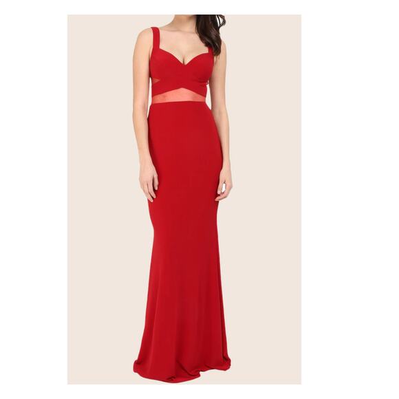 Dave & Johnny Red Sleeveless Maxi Dress Illusion Evening Gown Women's Size L - Picture 1 of 6